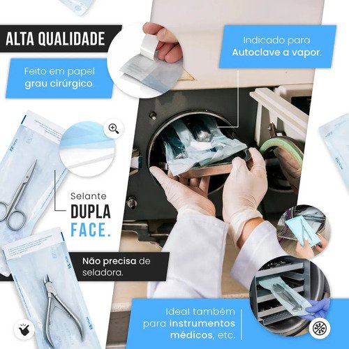 400 Envelopes P/ Esterilização Alicate Autoclave 9cm X 26cm