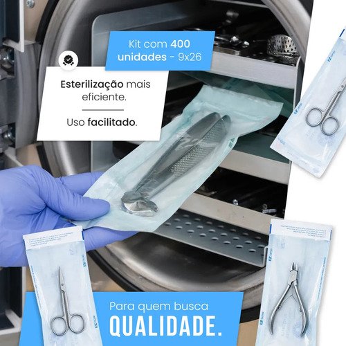 400 Envelopes P/ Esterilização Alicate Autoclave 9cm X 26cm
