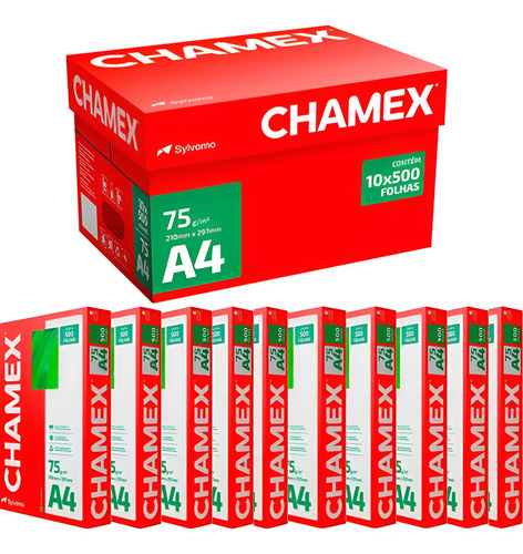 5000 folhas papel a4 sulfite chamex caixa 10 pacotes resmas