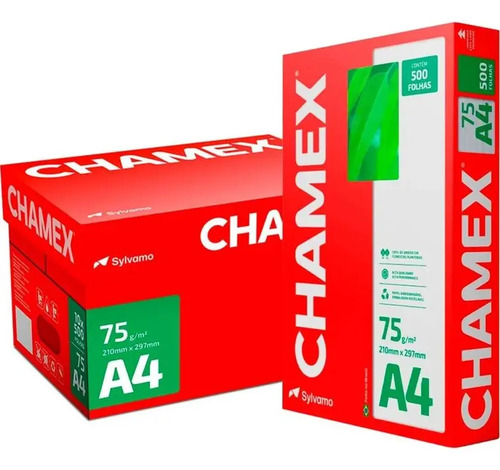 5000 Folhas Papel A4 Sulfite Chamex Caixa 10 Pacotes Resmas Cor Branco