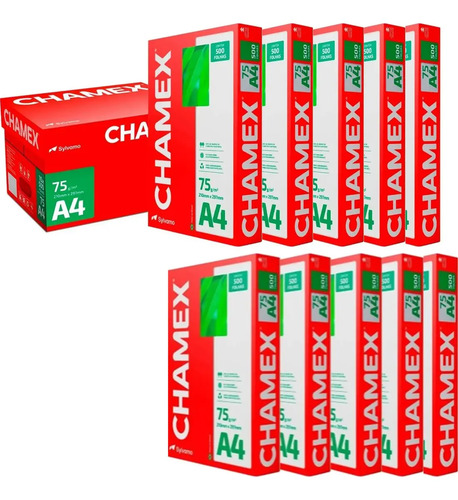 5000 Folhas Papel A4 Sulfite Chamex Caixa 10 Pacotes Resmas Cor Branco