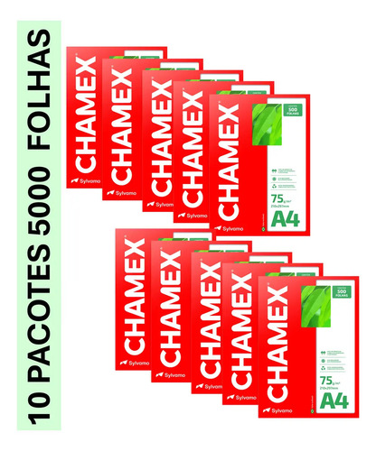 5000 Folhas Papel A4 Sulfite Chamex Caixa 10 Pacotes Resmas Cor Branco