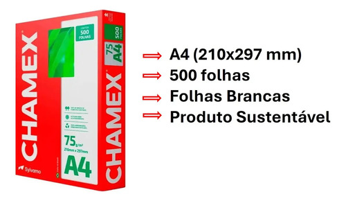 5000 Folhas Papel A4 Sulfite Chamex Caixa 10 Pacotes Resmas Cor Branco