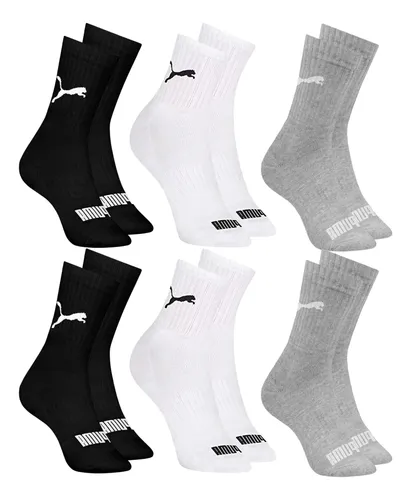 6 pares meias puma cano medio alto atoalhada academia sport