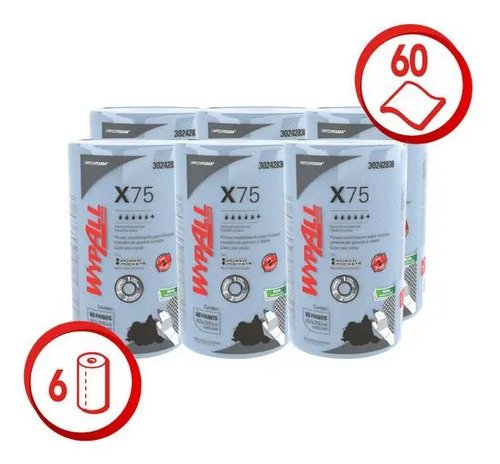 6 rolos wypall x75 pano de limpeza industrial kimberly clark