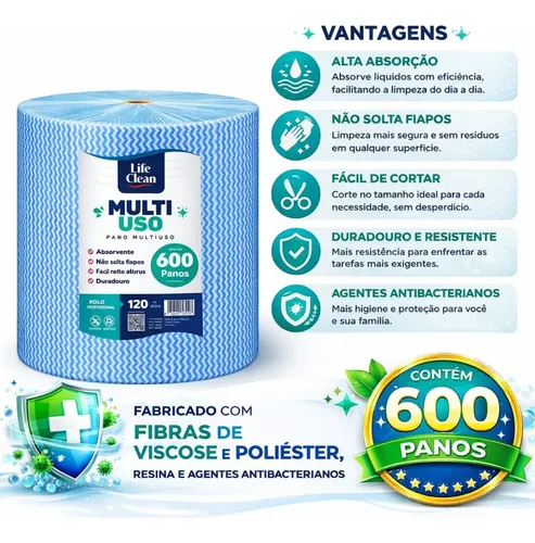 600 Panos Multiuso Perfex Reutilizável Limpeza Life Clean
