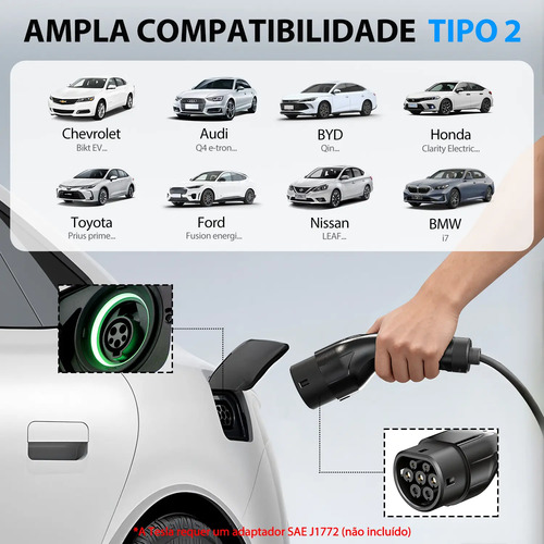 7kw Carregador Carro Elétrico Portátil Rápido 32a Tipo 2