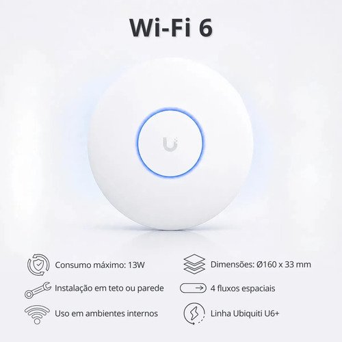 Access Point Ubiquiti Unifi 6 U6-Plus Wi-Fi 6 Banda Dupla com Injetor PoE