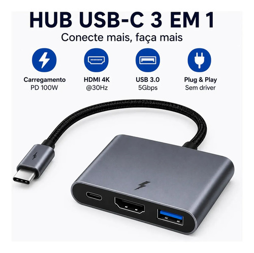 Adaptador Conversor Usb 3.0 Tipo C Para Hdmi 4k 3 Em 1 Ezsias Armarinhos