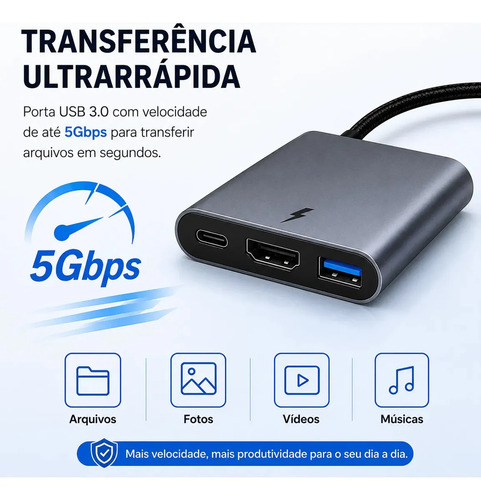 Adaptador Conversor Usb 3.0 Tipo C Para Hdmi 4k 3 Em 1 Ezsias Armarinhos