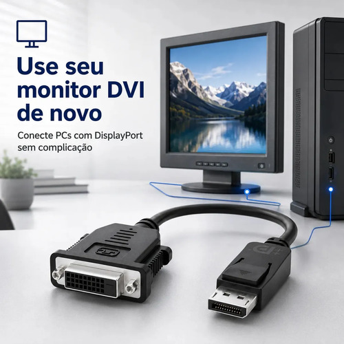 Adaptador DisplayPort para DVI Hdmatters 1920x1200 1080p 60Hz 15cm Preto