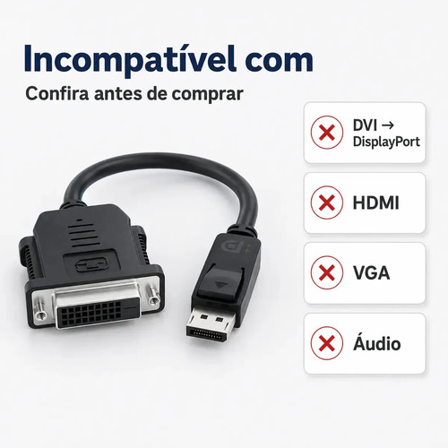Adaptador DisplayPort para DVI Hdmatters 1920x1200 1080p 60Hz 15cm Preto