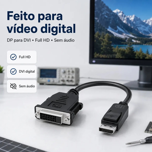 Adaptador DisplayPort para DVI Hdmatters 1920x1200 1080p 60Hz 15cm Preto