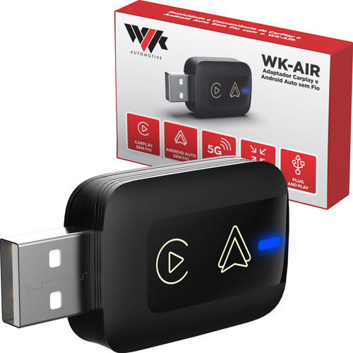 Adaptador sem fio carplay e android auto universal wi fi wlk