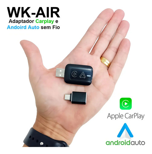 Adaptador Sem Fio Carplay E Android Auto Universal Wi-fi WLK AUTOMOTIVE WK-AIR Cor Preto