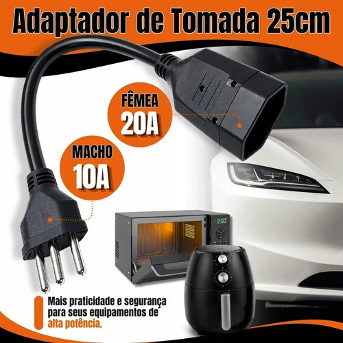 Adaptador tomada 20a para 10a reforcado bivolt carregador ca