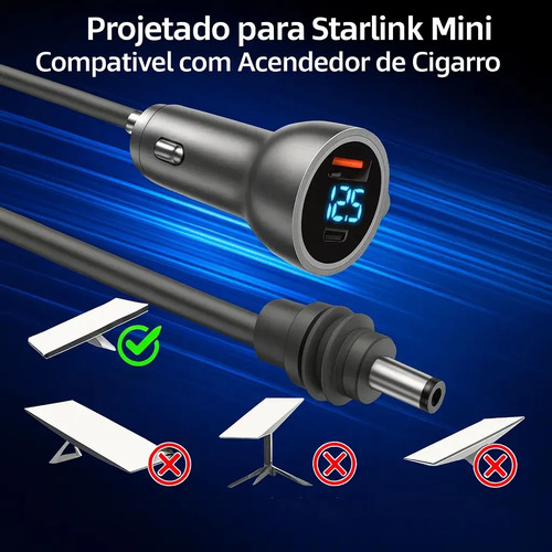 Adaptador Veicular 12v 24v Usb-c Dc Cabo Starlink Mini 3m