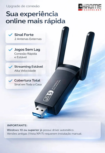 Adaptador Wifi Computador Pc Notebook Jogos Usb 3.0 Dual Band 5ghz Wifi 6 - Placa De Rede Wifi Gigabit Alta Velocidade Mu-mimo - Adaptador Ethernet Usb Rj45 Rtl8812bu Compatível C/ Mac Windows Linux.