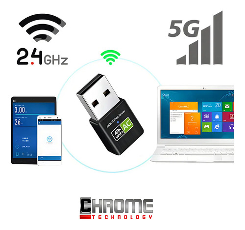 Adaptador Wifi Dual Band 2.4 / 5ghz 600mbps Wireless Sem Fio Receptor Dongle Internet Rapida Fast Chrome Technology