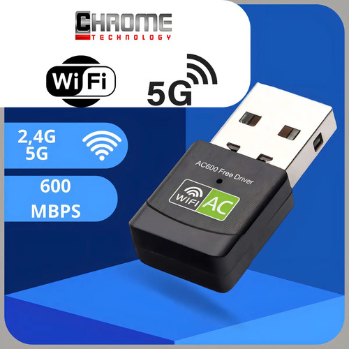 Adaptador Wifi Dual Band 2.4 / 5ghz 600mbps Wireless Sem Fio Receptor Dongle Internet Rapida Fast Chrome Technology