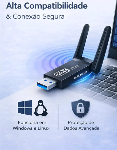 Adaptador Wifi Usb 3.0 Placa De Rede Dual Band 1300Mbps Gigabit 2 Antenas - Gurumania