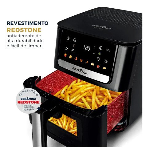Air fryer britania 65l 1700w 8 funcoes painel digital redsto