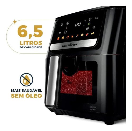 Air Fryer Britânia 6,5L 1700W 8 Funções Painel Digital Redstone BAF65A