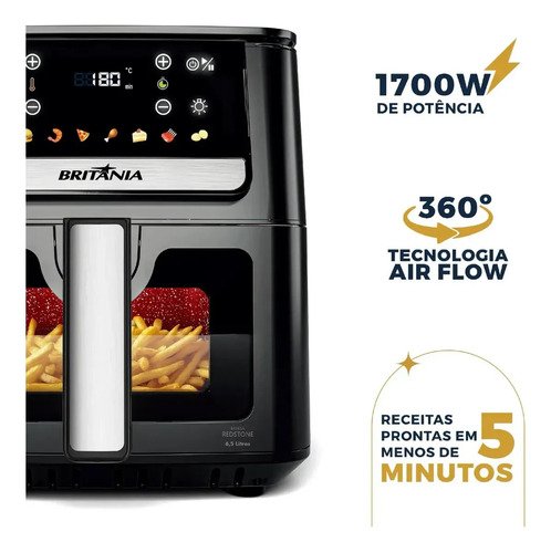 Air Fryer Britânia 6,5L 1700W 8 Funções Painel Digital Redstone BAF65A