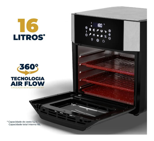 Air Fryer Oven Britânia 16L 4 em 1 Porta Removível BAF16A