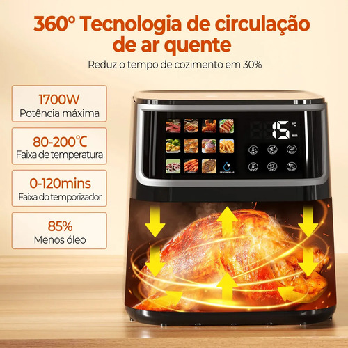 Air Fryer PATBRELA 10L Digital com Painel LED e 12 Programas, Para Família