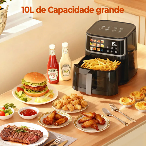 Air Fryer PATBRELA 10L Digital com Painel LED e 12 Programas, Para Família