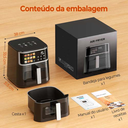 Air Fryer PATBRELA 10L Digital com Painel LED e 12 Programas, Para Família