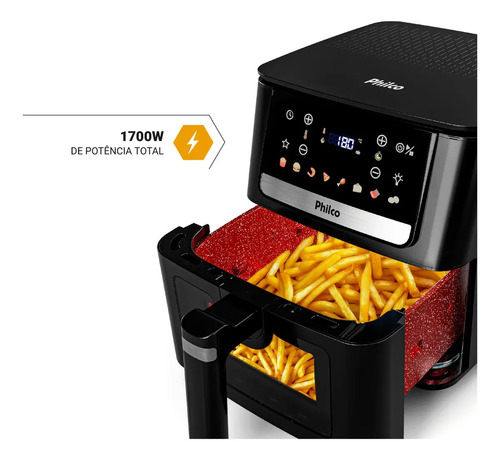 Air Fryer Philco 6,5L Visor Glass e Redstone 1700W PAF65A
