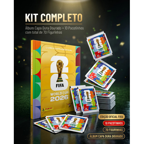 Album capa dura ouro 70 figurinhas kit copa do mundo 2026 1