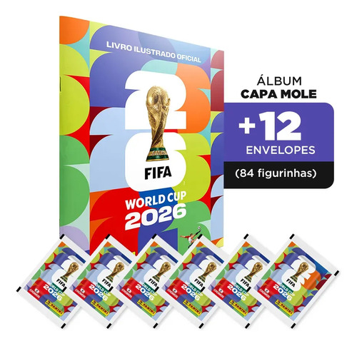 Album copa do mundo fifa 2026 84 figurinhas capa mole 12 env