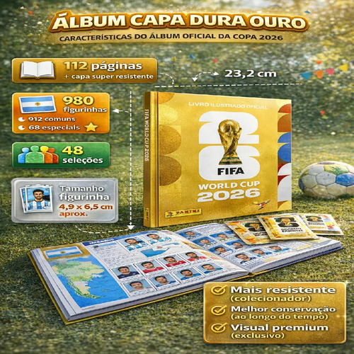 Álbum Panini Figurinha Copa Do Mundo Fifa 2026 Capa Dourada