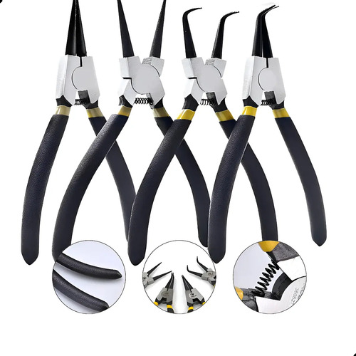 Alicate extrator aneis 4 pc bico curvo reto interno externo
