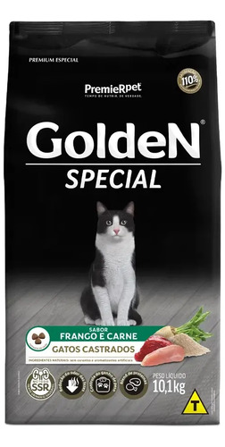 Alimento golden special gatos castrados sabor frango e carne