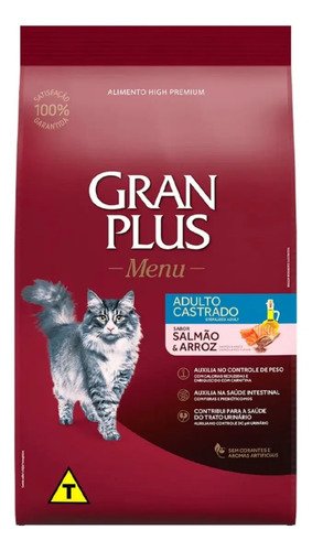 Alimento gran plus menu castrados para gato adulto sabor sal