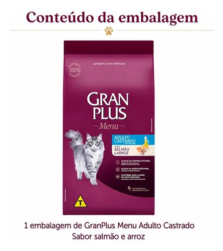 Alimento Gran Plus Menu Castrados para gato adulto sabor salmão y arroz de 10.1 kg