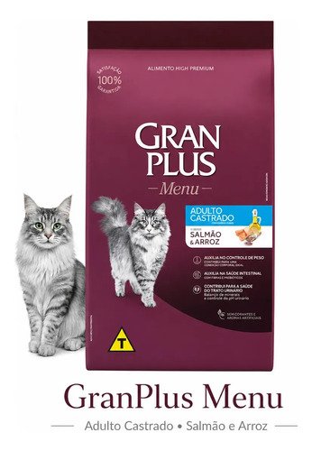 Alimento Gran Plus Menu Castrados para gato adulto sabor salmão y arroz de 10.1 kg