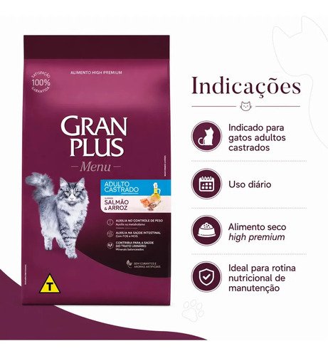 Alimento Gran Plus Menu Castrados para gato adulto sabor salmão y arroz de 10.1 kg