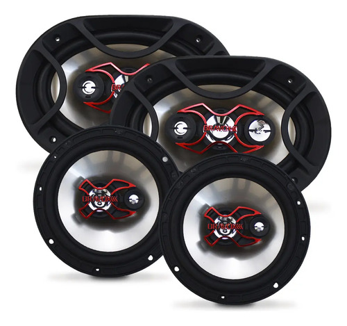 Alto Falante Bravox Kit Facil 6 + Triaxial Quadriaxial 6x9 Cor Preto
