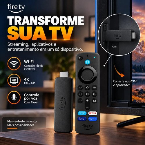 Amazon Fire Tv Stick 4k Wi-fi 6 Alexa 8gb Controle Por Voz