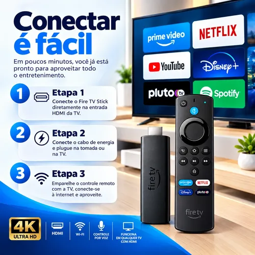 Amazon Firetv Stick 4k Stick Wi-fi-6 Com Alexa Por Voz Preto