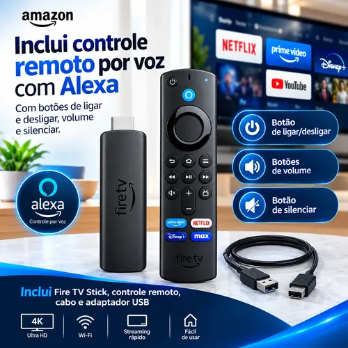 Amazon Firetv Stick 4k Stick Wi-fi-6 Com Alexa Por Voz Preto