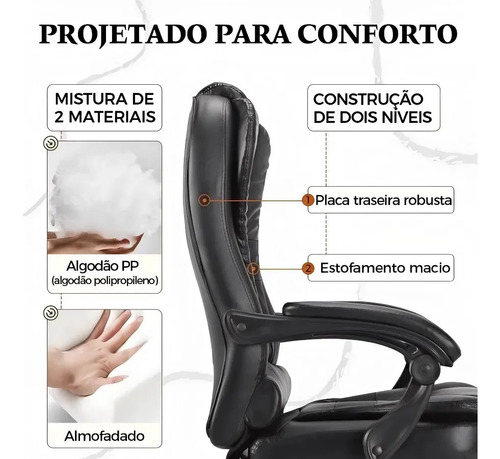 Ampliar E Aument Cadeira De Escritório Presidente Ergonômica Preto Couro Sintético