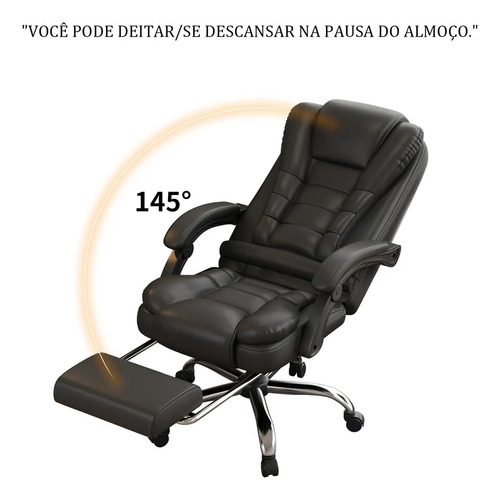 Ampliar E Aument Cadeira De Escritório Presidente Ergonômica Preto Couro Sintético