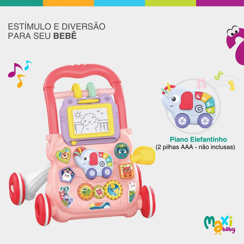 Andador Infantil 2 Em 1 Musical Interativo Rosa - Maxi Baby