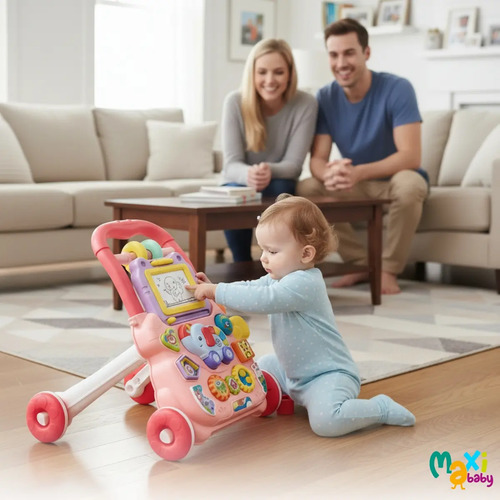 Andador Infantil 2 Em 1 Musical Interativo Rosa - Maxi Baby